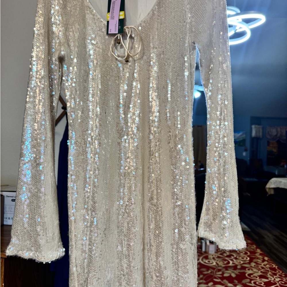 Shimmering Cream Sequin Dress